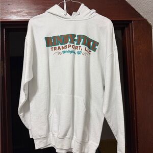 Jerzees White Hoodie with Teal and Orange Print